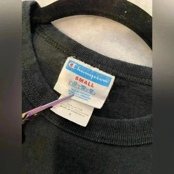 VTG Champion Men’s Black Large Logo Appliqué Short Sleeve Crew Tee Shirt Size S - Picture 5 of 10